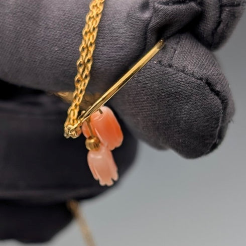 ヴィンテージ ロールドゴールド&ピンクコーラル ペンダント ネックレス